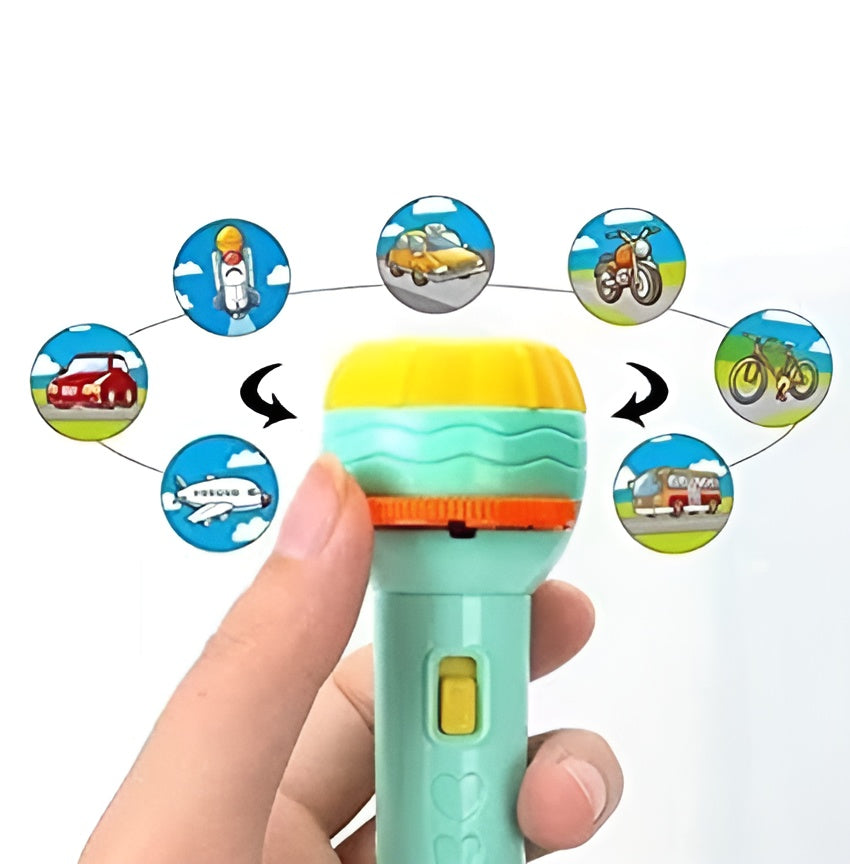 Mini Slide Projector Flashlight Torch for Kids – Educational Projection Toy with 24 Images | Night Light, Learning & Bedtime Story Lamp (Multicolor, Random Slides/Colors)