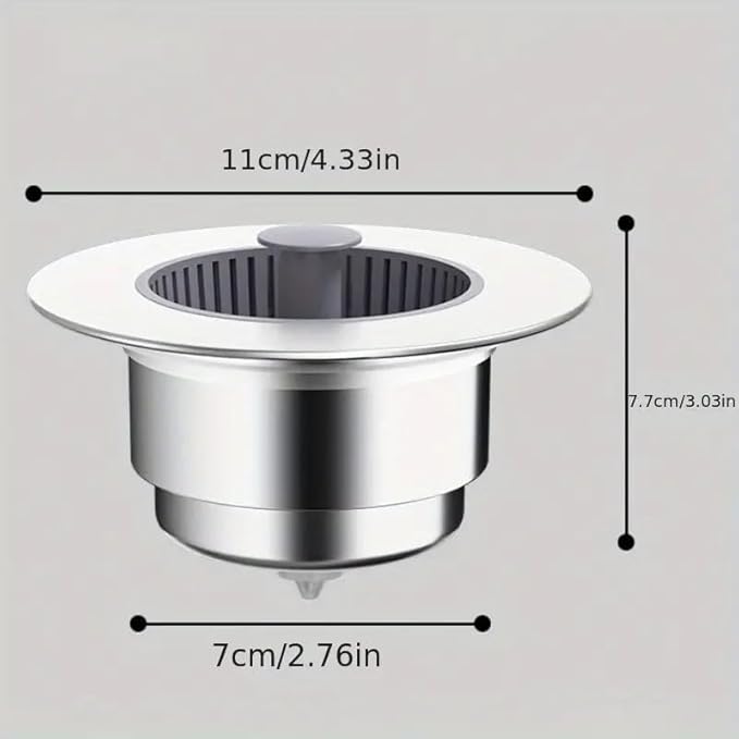 3-in-1 Pop-Up Kitchen Sink Strainer & Stopper | Stainless Steel, Chrome Finish