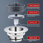 3-in-1 Pop-Up Kitchen Sink Strainer & Stopper | Stainless Steel, Chrome Finish