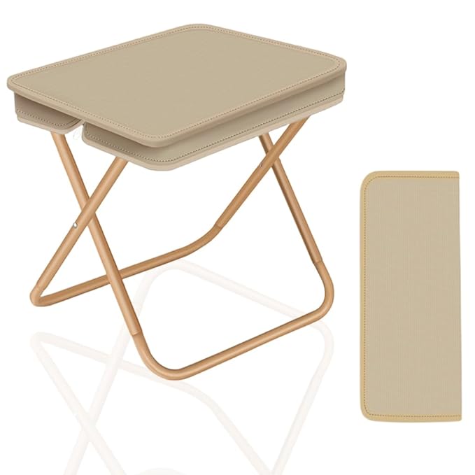 Foldable Camping Stool with Zipper Storage Bag | Portable Handbag-Style Chair for Travel, Trekking & Outdoor Adventures (Black & Cream)