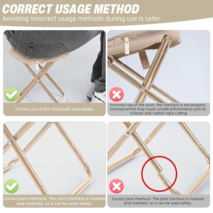 Foldable Camping Stool with Zipper Storage Bag | Portable Handbag-Style Chair for Travel, Trekking & Outdoor Adventures (Black & Cream)