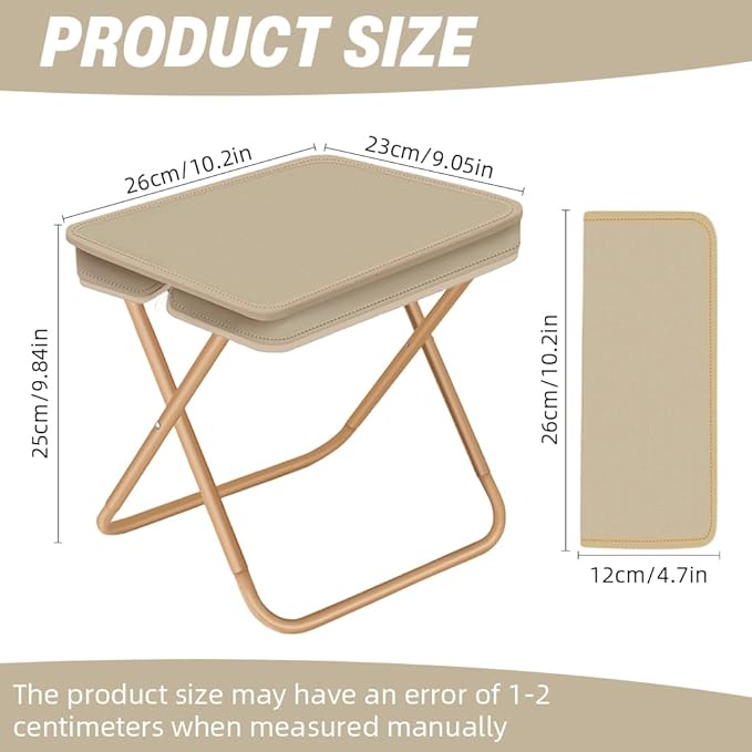 Foldable Camping Stool with Zipper Storage Bag | Portable Handbag-Style Chair for Travel, Trekking & Outdoor Adventures (Black & Cream)