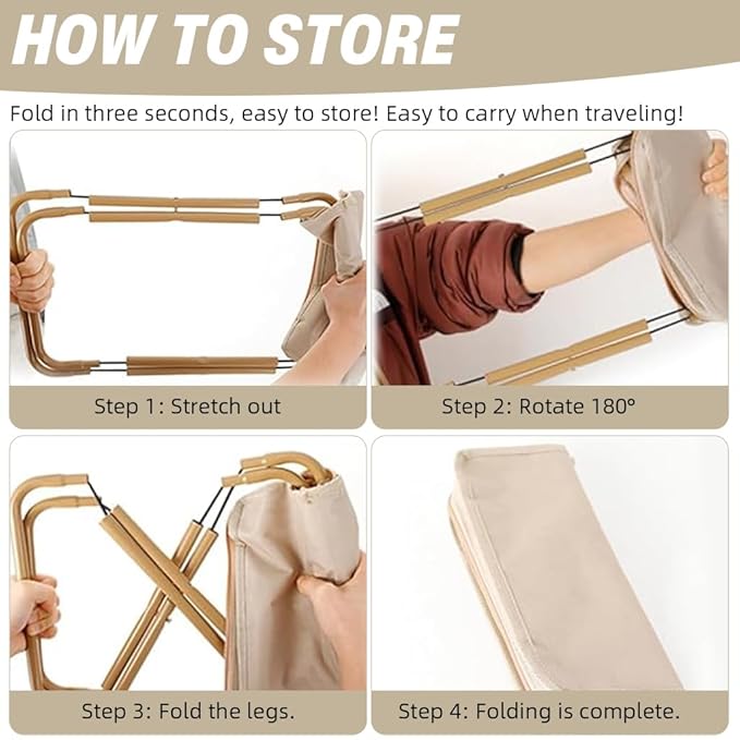 Foldable Camping Stool with Zipper Storage Bag | Portable Handbag-Style Chair for Travel, Trekking & Outdoor Adventures (Black & Cream)