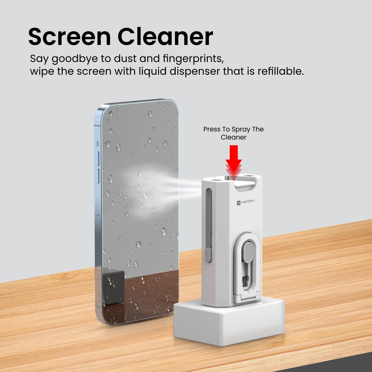 Portronics Clean M 8-in-1 Multifunctional Gadget Cleaning Kit | Mobile Holder | Keyboard, Earbuds, Laptop & Smartphone Cleaner | Compact Desk Cleaning Tool (White)