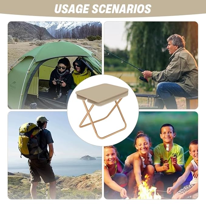 Foldable Camping Stool with Zipper Storage Bag | Portable Handbag-Style Chair for Travel, Trekking & Outdoor Adventures (Black & Cream)