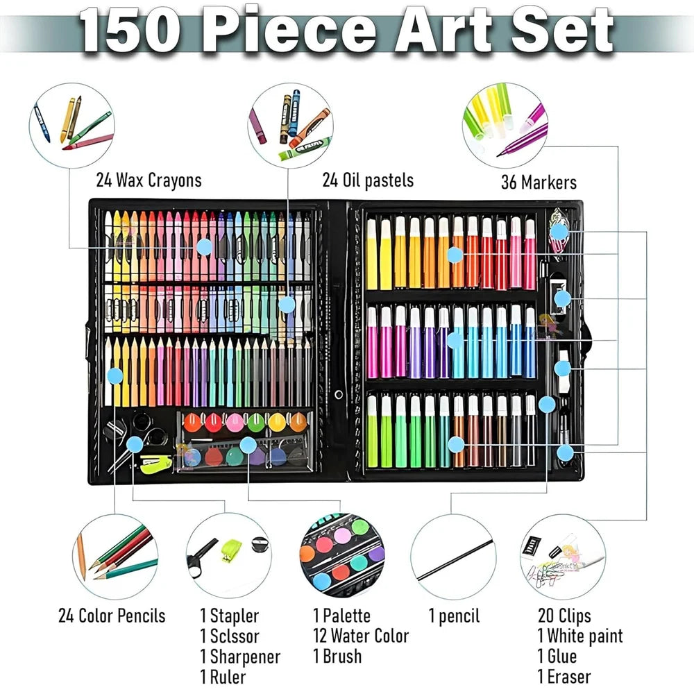 150-Piece Kids Art Set with Carry Case | Drawing & Painting Kit (Multicolor)