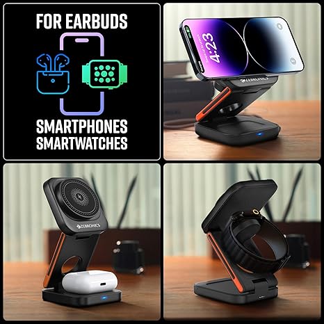 3-in-1 Magnetic Foldable Wireless Charger – Fast Charging Pad for Phone, Watch & Earbuds