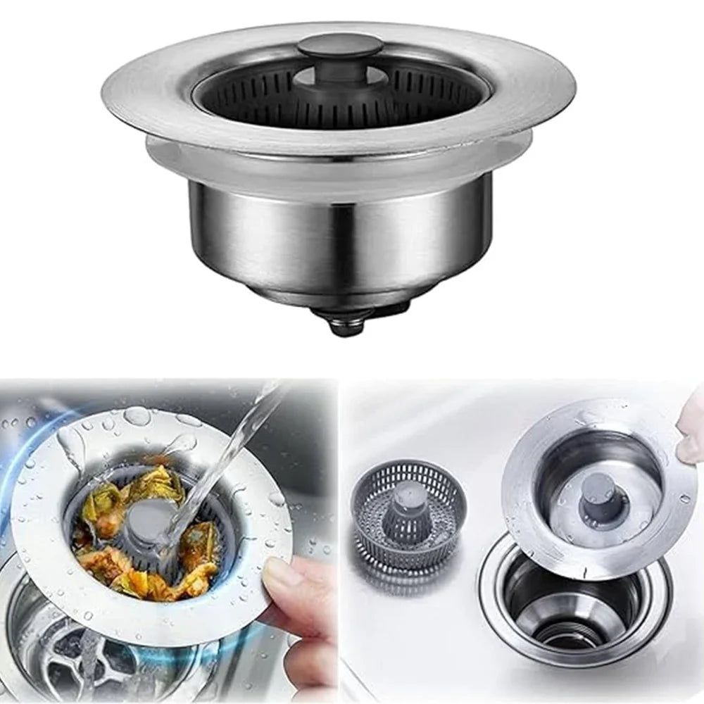 3-in-1 Pop-Up Kitchen Sink Strainer & Stopper | Stainless Steel, Chrome Finish
