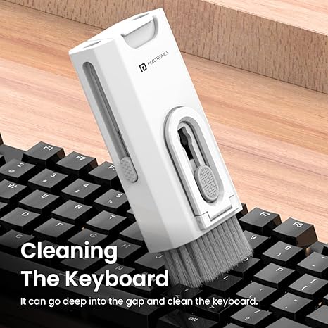 Portronics Clean M 8-in-1 Multifunctional Gadget Cleaning Kit | Mobile Holder | Keyboard, Earbuds, Laptop & Smartphone Cleaner | Compact Desk Cleaning Tool (White)