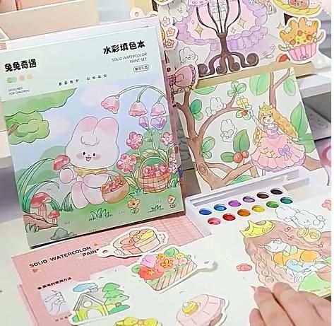Cartoon Art Coloring & Painting Set for Kids – Watercolor Drawing Paper Book with 48 Sheets | Creative Art & Craft Activity Book (Pack of 1)