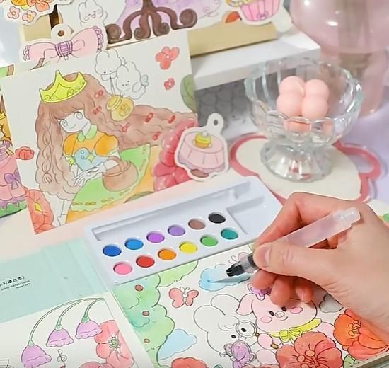 Cartoon Art Coloring & Painting Set for Kids – Watercolor Drawing Paper Book with 48 Sheets | Creative Art & Craft Activity Book (Pack of 1)