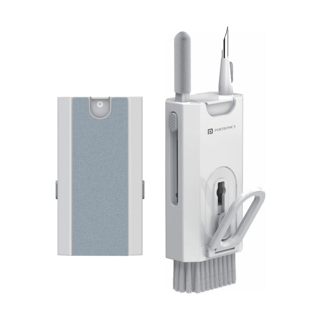 Portronics Clean M 8-in-1 Multifunctional Gadget Cleaning Kit | Mobile Holder | Keyboard, Earbuds, Laptop & Smartphone Cleaner | Compact Desk Cleaning Tool (White)