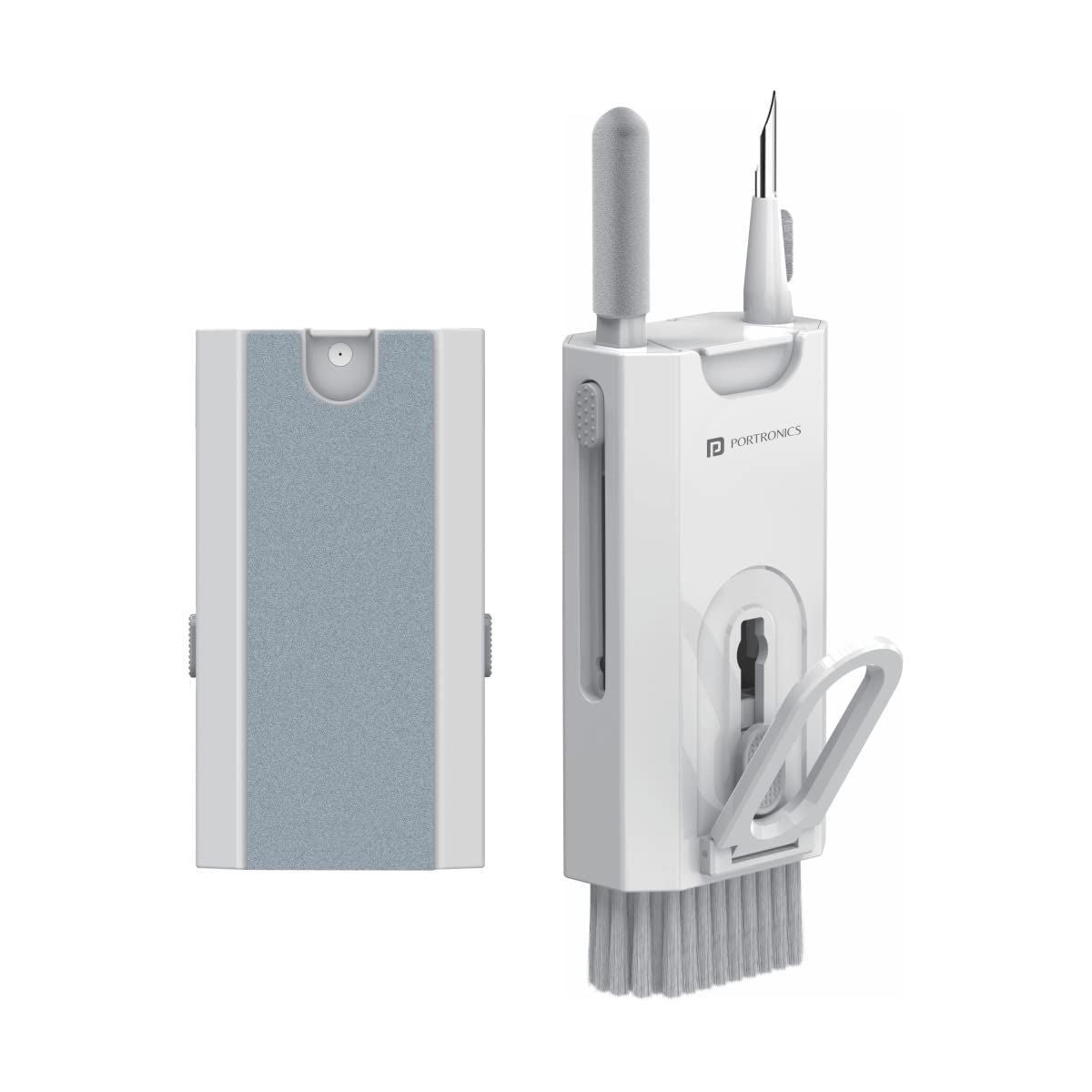 Portronics Clean M 8-in-1 Multifunctional Gadget Cleaning Kit | Mobile Holder | Keyboard, Earbuds, Laptop & Smartphone Cleaner | Compact Desk Cleaning Tool (White)