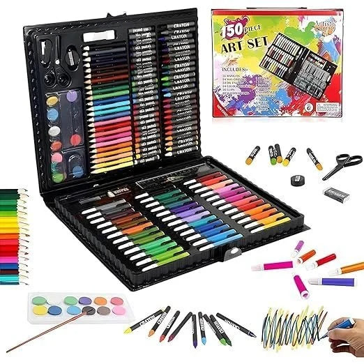 150-Piece Kids Art Set with Carry Case | Drawing & Painting Kit (Multicolor)