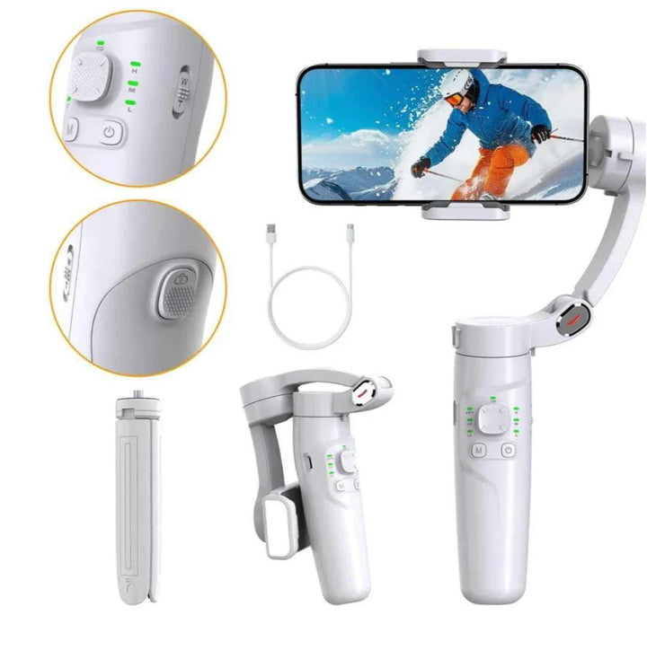 Mini-MI 3-Axis Smartphone Gimbal Stabilizer with Wireless Charging | 360° Rotation, AI Tracking & Tripod Stand for Mobile Vlogging and Cinematic Videos