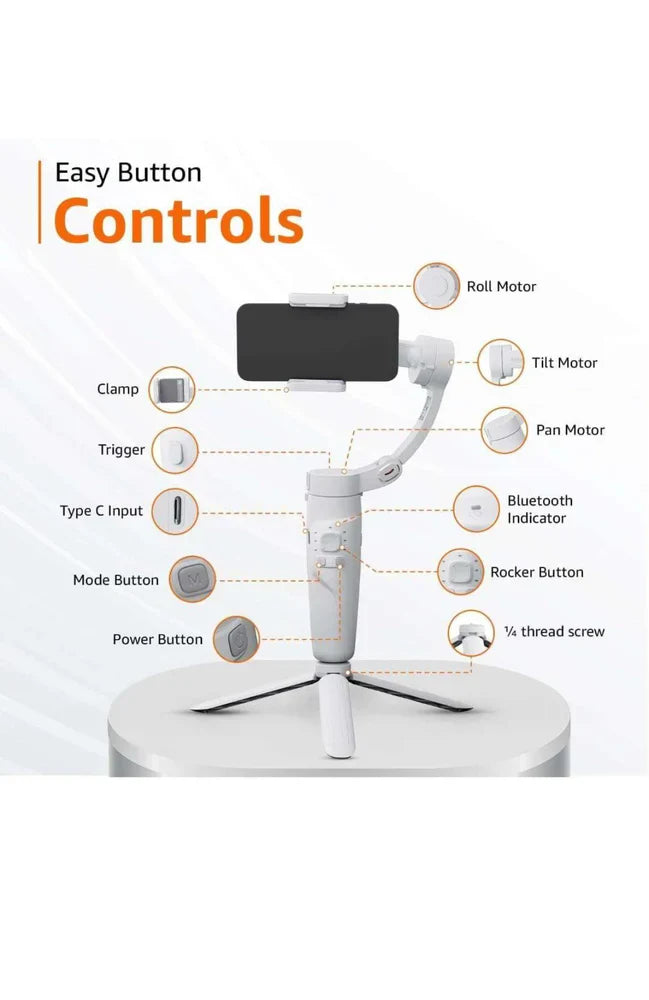 Mini-MI 3-Axis Smartphone Gimbal Stabilizer with Wireless Charging | 360° Rotation, AI Tracking & Tripod Stand for Mobile Vlogging and Cinematic Videos